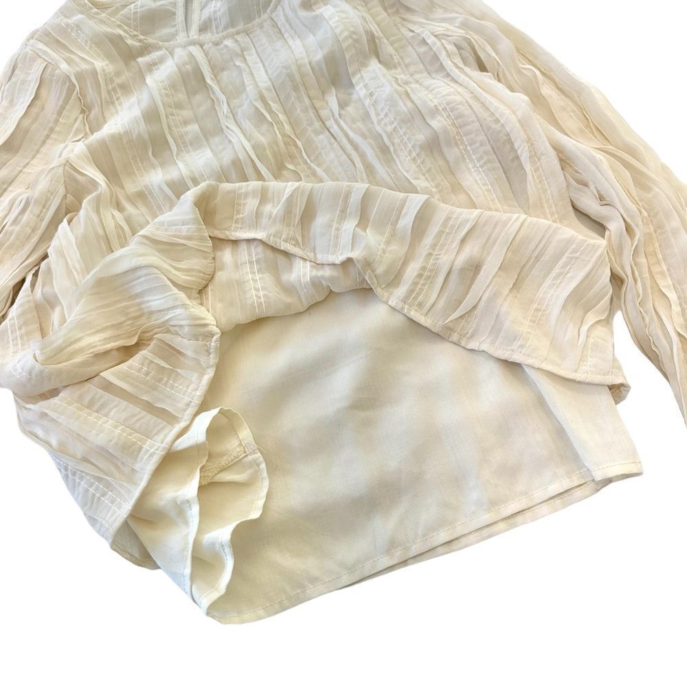 Line & Dot Ivory‎ Ruffle Pleaded Sheer Blouse, Small - Picture 7 of 11